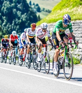 Group of Tour de France cyclists competing in the race