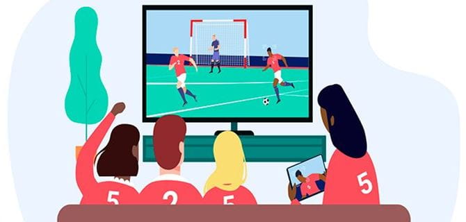 Animated image of sports fans watching sport on a television