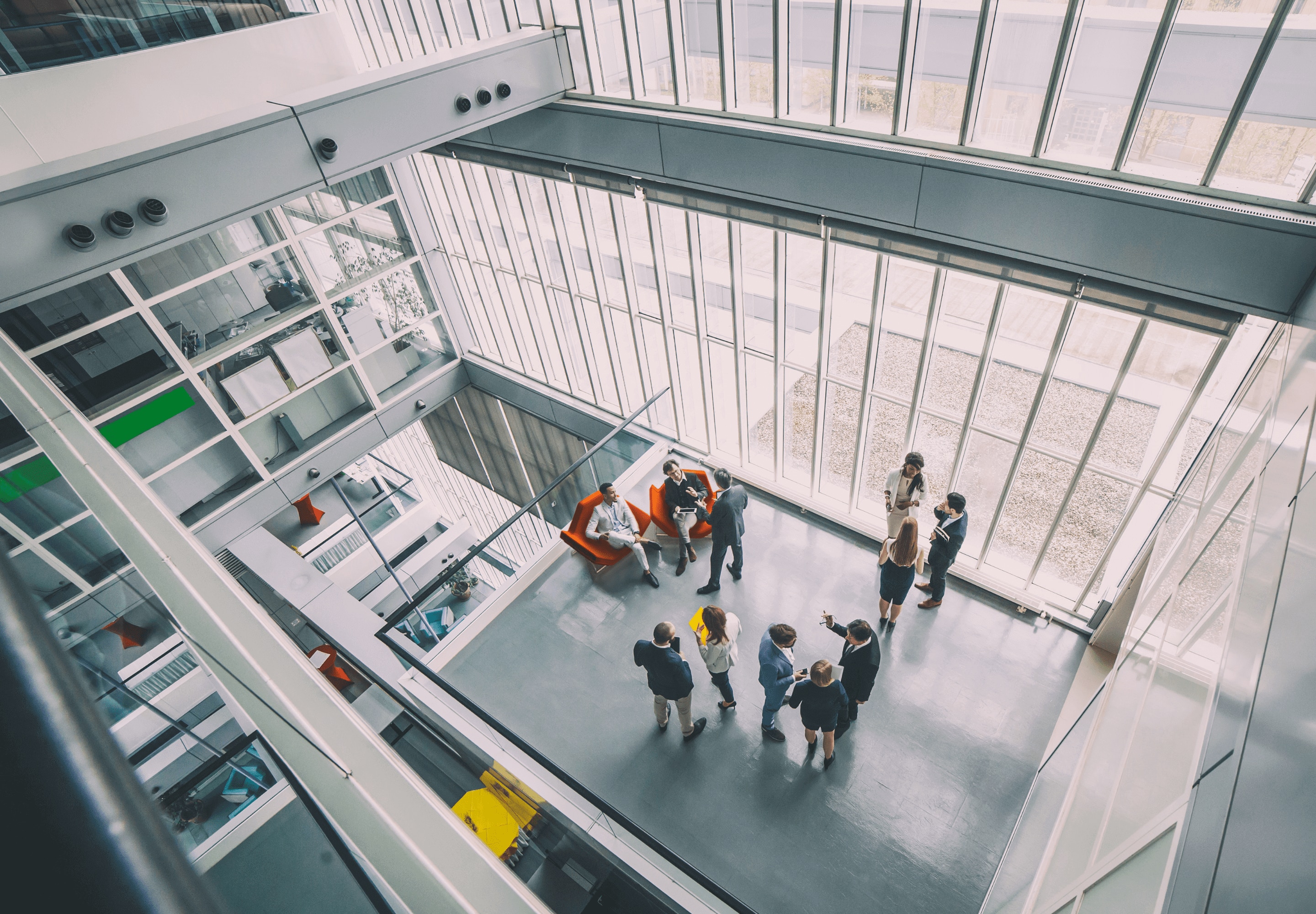 Top view of an office with people