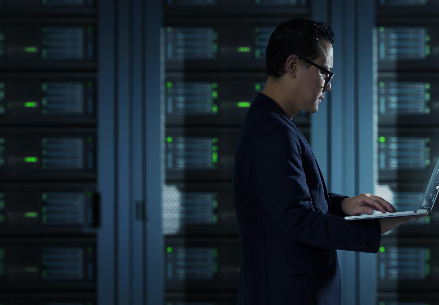 Man in data centre