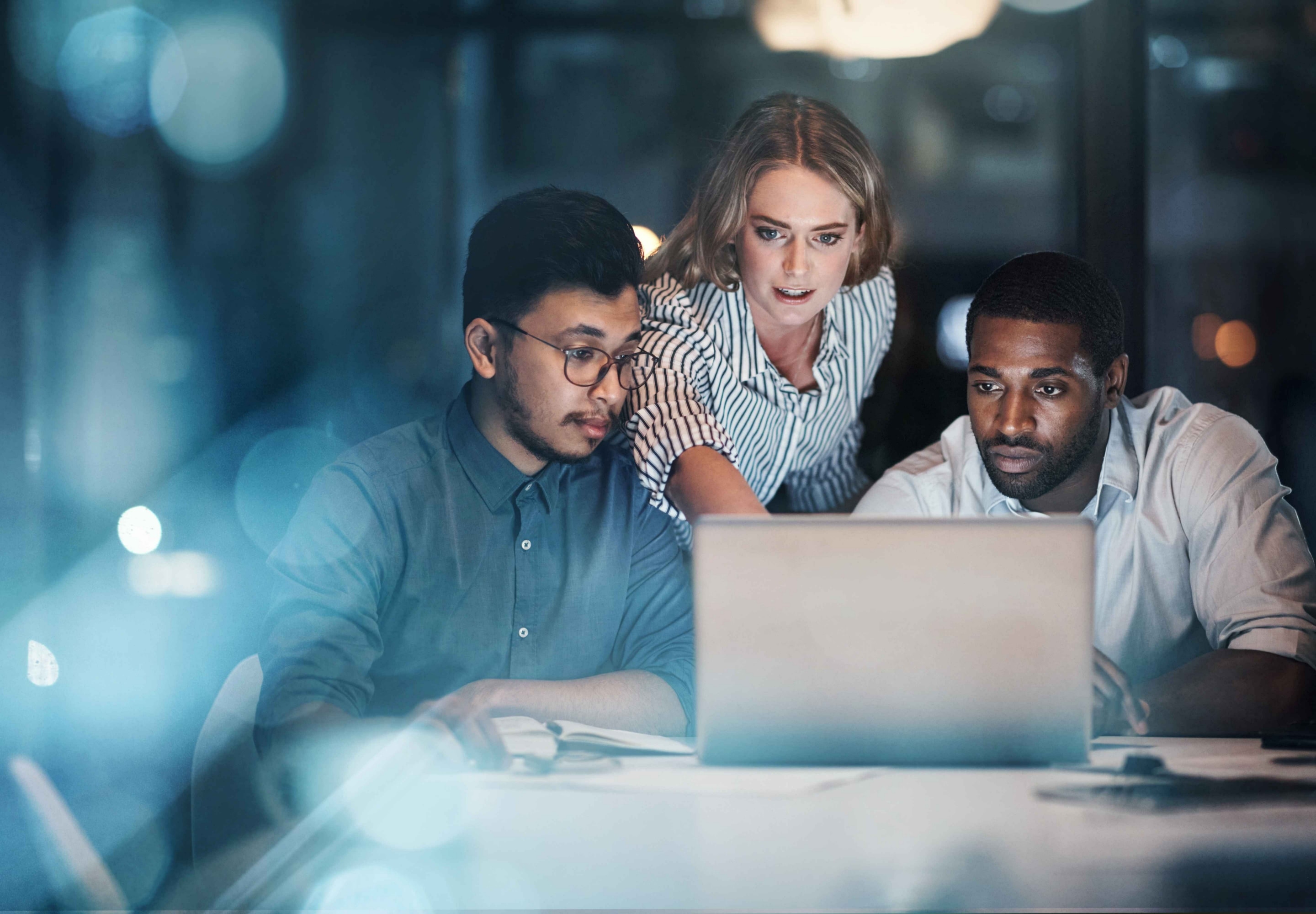 Business professionals looking on the computer