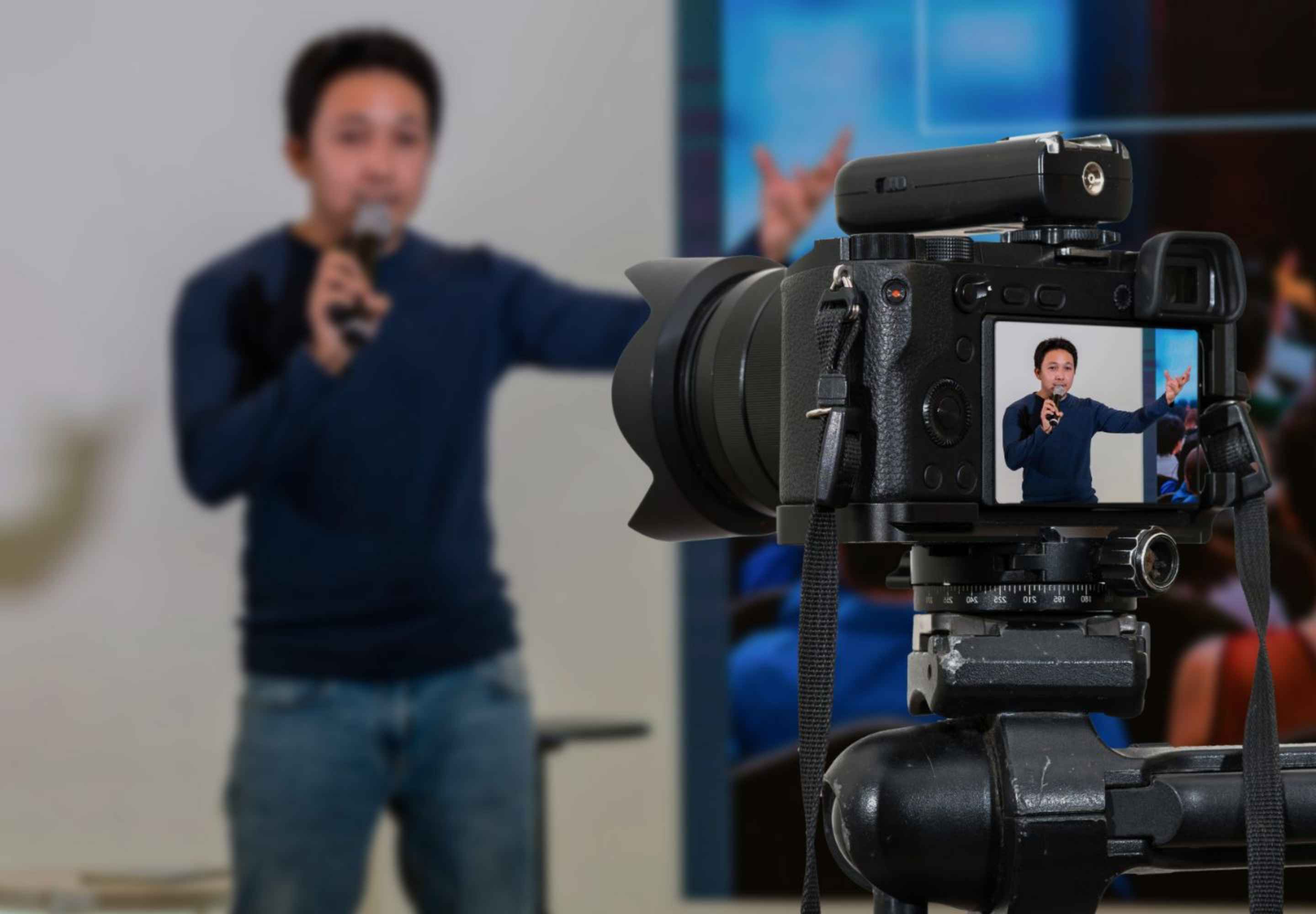 Man being captured on a camera