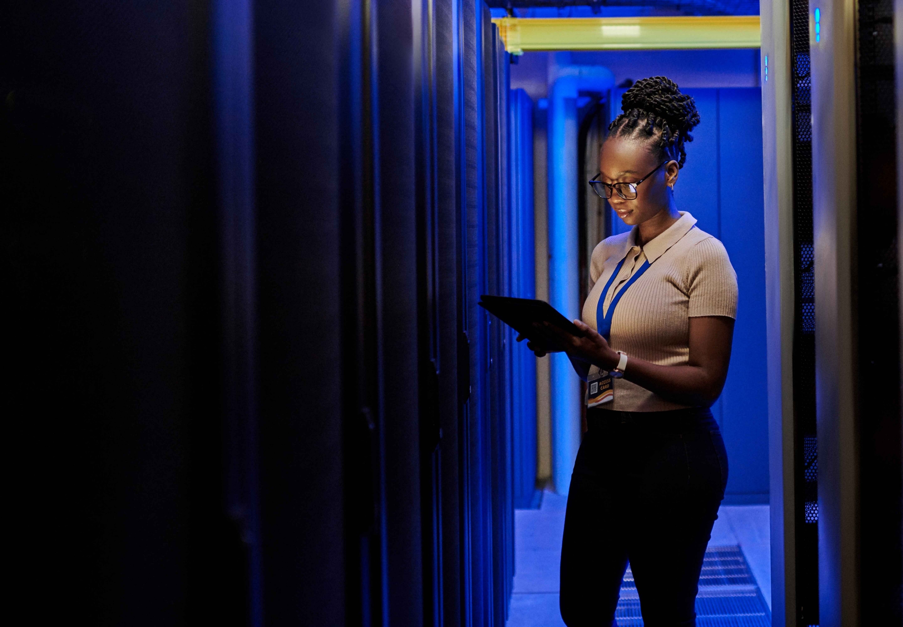 Business professional standing on the corridor