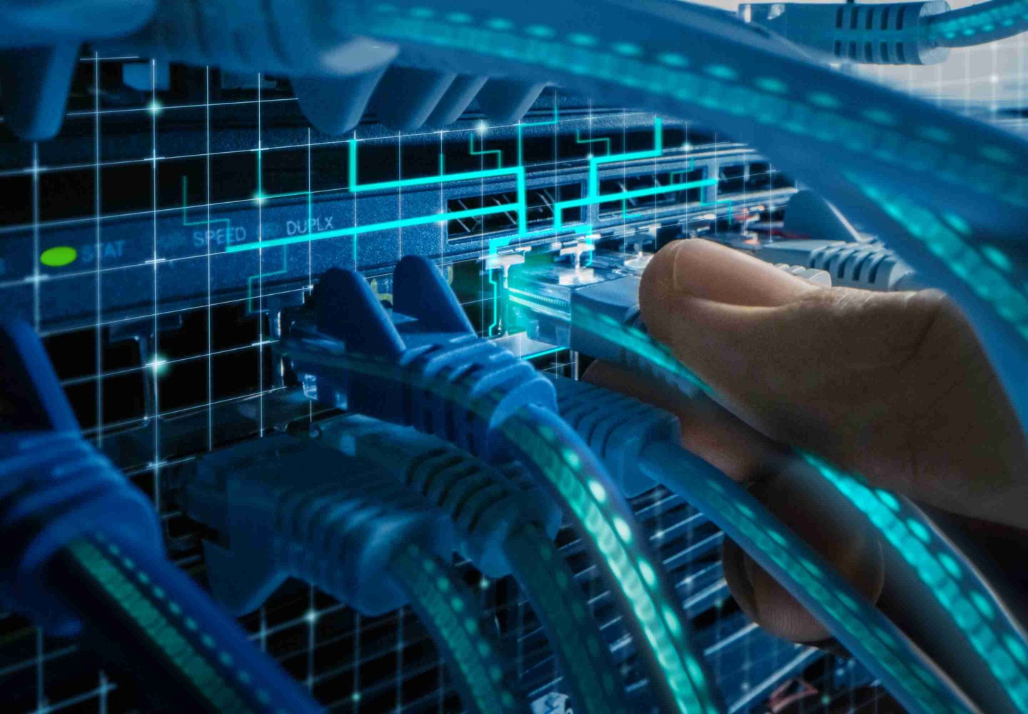 Fingers holding internet wires