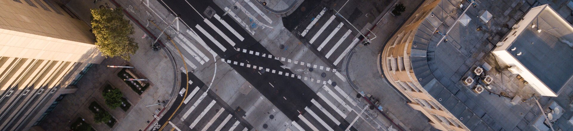 An scene of a road from rooftops