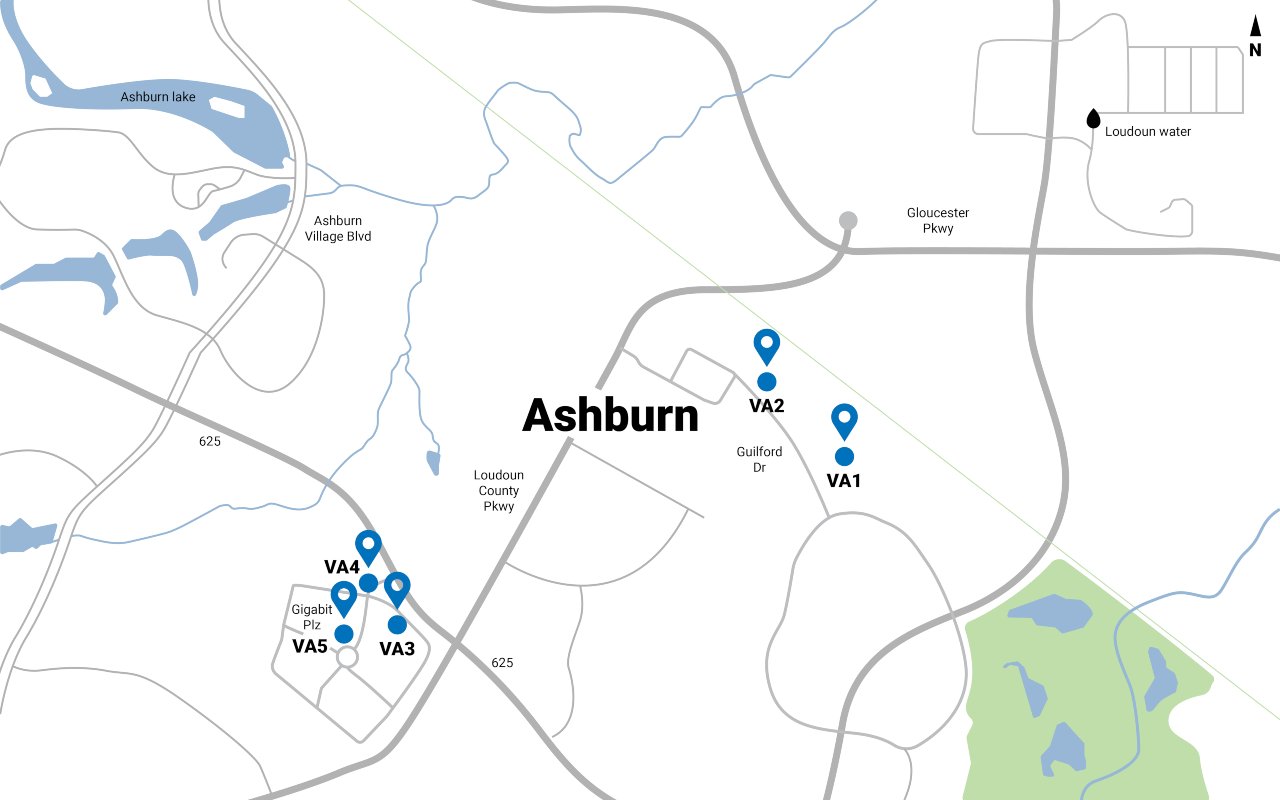 Karte der Ashburn-Rechenzentren