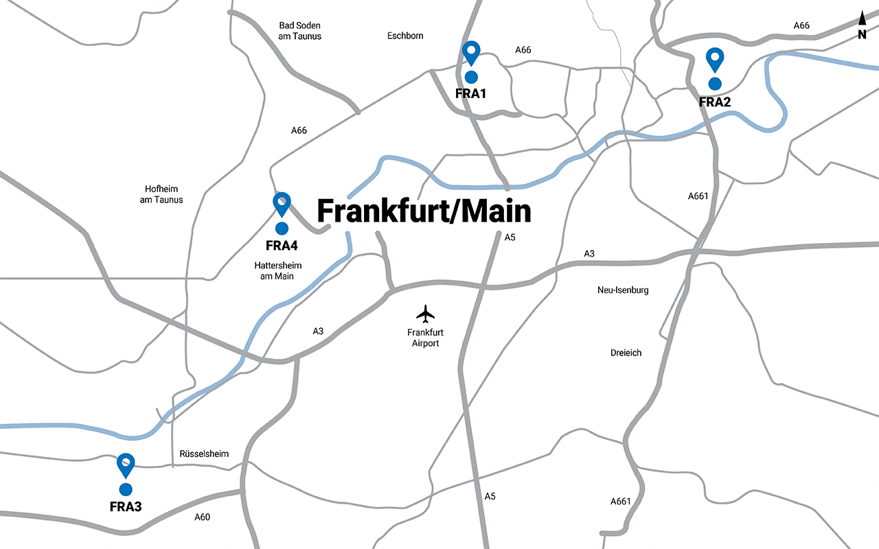 Karte der Frankfurter Rechenzentren