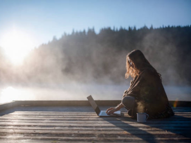 Business professional working offsite