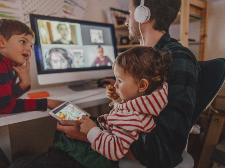 Conference call with kids on lap