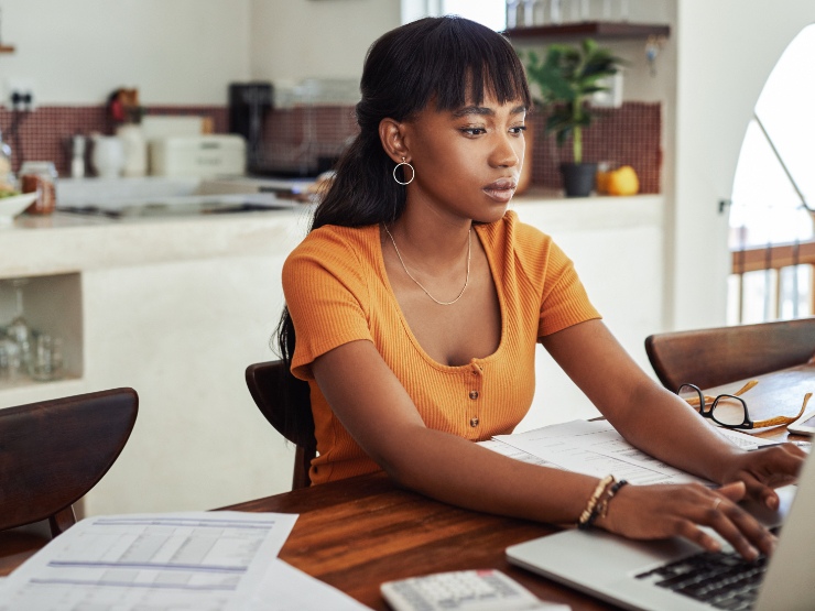 A woman working from home