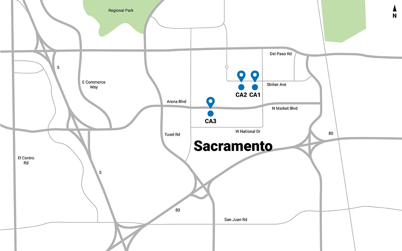 Map of Sacramento data centers