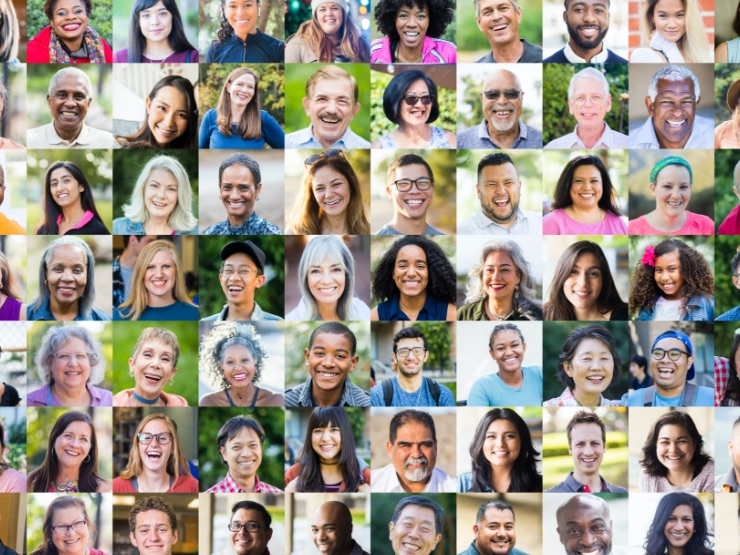 A collage of people smiling for empathy during COVID-19