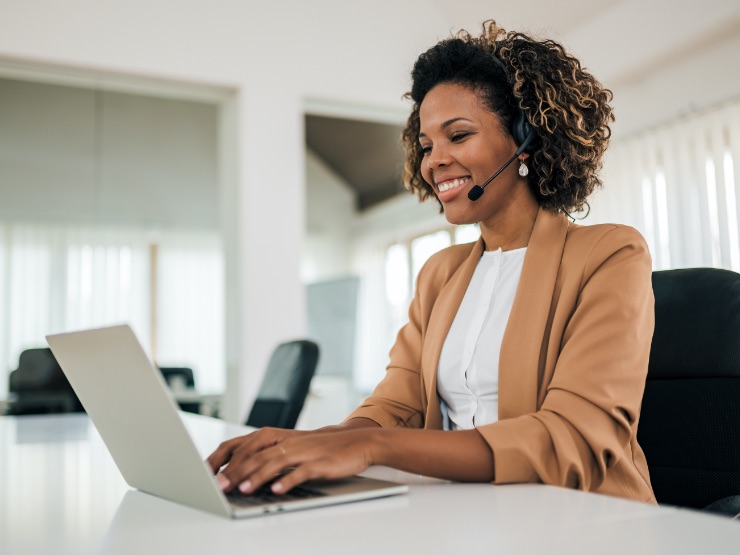 A woman working from home