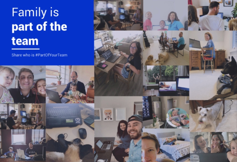 Collage of NTT employees working from home