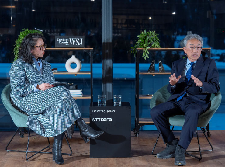 Yutaka Sasaki in conversation on stage at the 2025 WEF gathering at Davos.