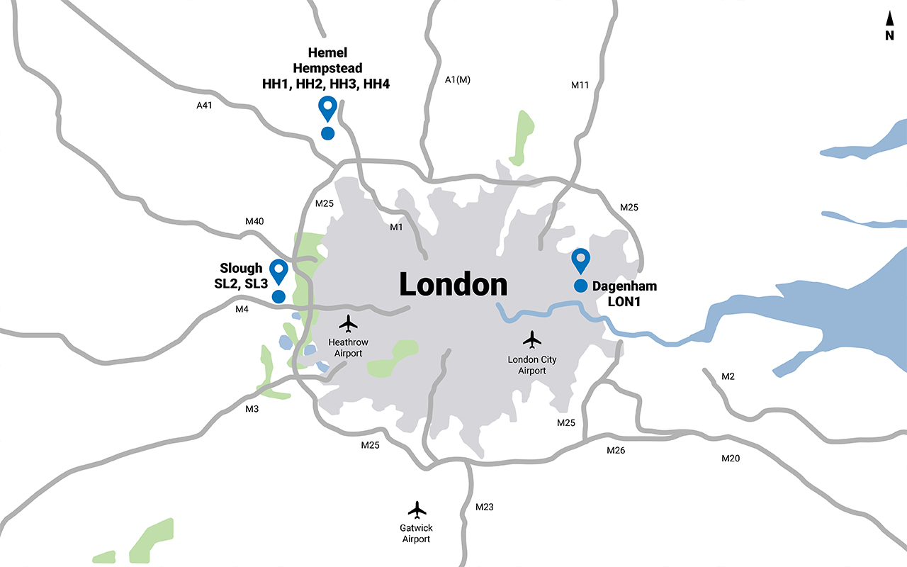 Map of London data centers