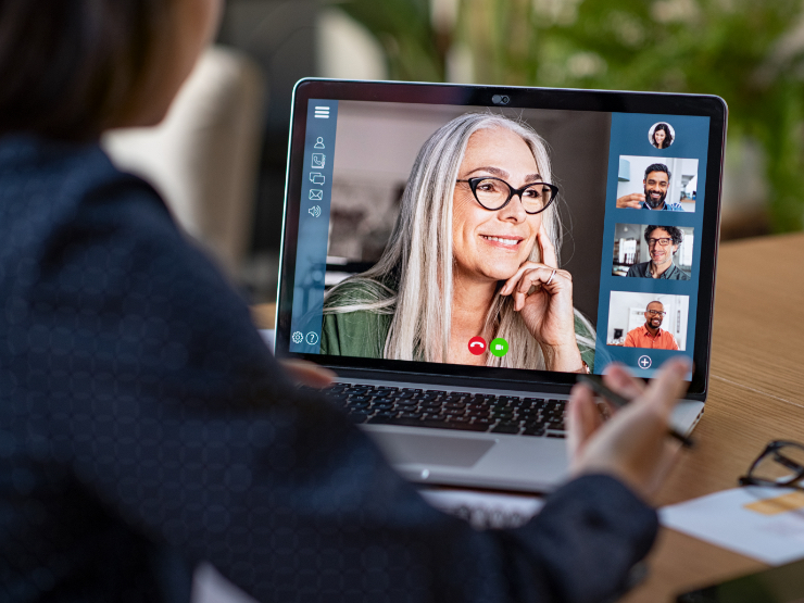 A person on a video call with a team